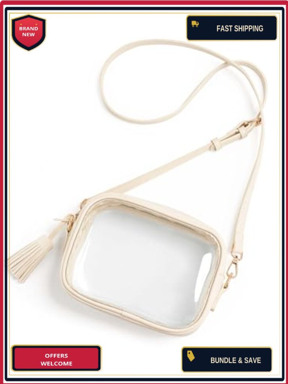 Clear Crossbody Bag Stadium Approved PVC Transparent Purse Adjustable Strap